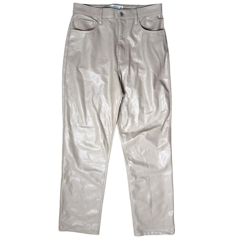 Abercrombie & Fitch The 90s Straight Ultra High Rise Vegan Leather Cream Size 10